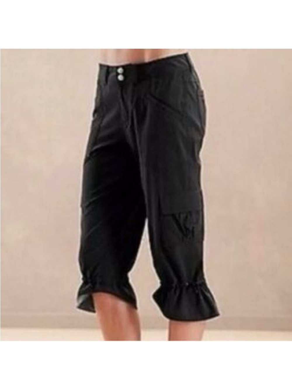Athleta Black Women's Cargo Capri Pants with Ruffled Hem